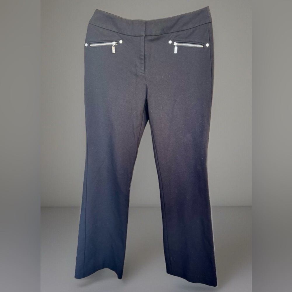 Anne Klein Wide Leg Mid-Rise Black Pants Stretch Two Front Pockets Flat Front 8
